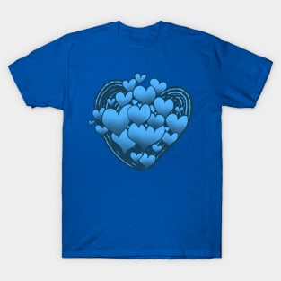 Blue Hearts Patterned Swirl Heart T-Shirt